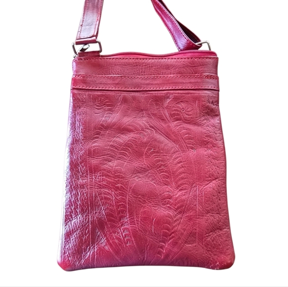 Red Tooled Leather Crossbody Handbag - Picture 6 of 15